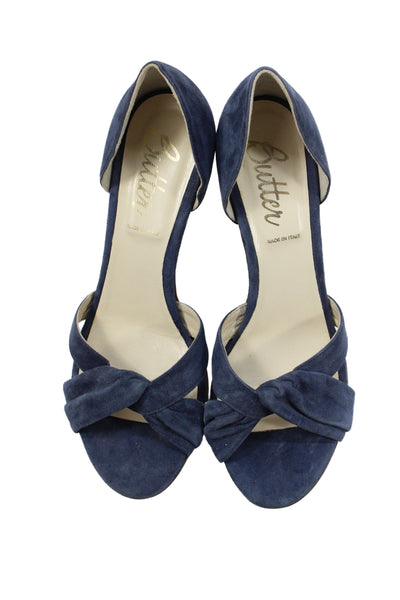 Butter Womens Stiletto Suede Twist Slide Sandals Blue Size 10
