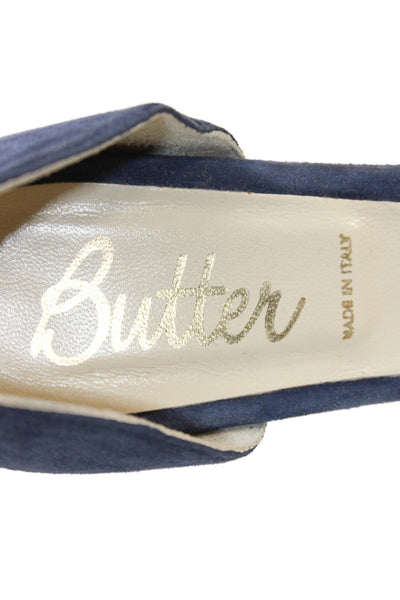 Butter Womens Stiletto Suede Twist Slide Sandals Blue Size 10