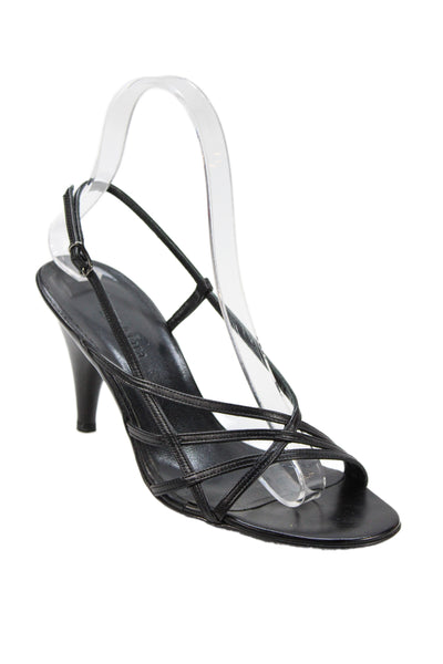 Max Mara Womens Cone Heel Leather Strappy Sandals Black Size 36