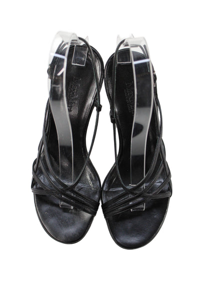 Max Mara Womens Cone Heel Leather Strappy Sandals Black Size 36