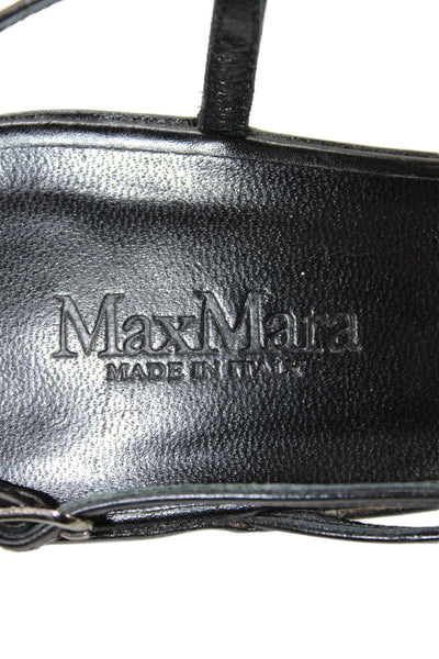Max Mara Womens Cone Heel Leather Strappy Sandals Black Size 36