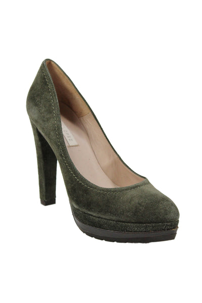 Pura Lopez Womens Block Heel Platform Pointed Toe Suede Pumps Green Size 36.5