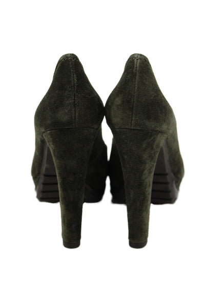 Pura Lopez Womens Block Heel Platform Pointed Toe Suede Pumps Green Size 36.5