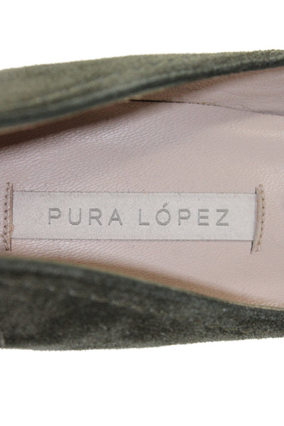 Pura Lopez Womens Block Heel Platform Pointed Toe Suede Pumps Green Size 36.5