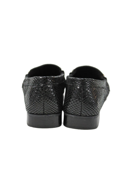 Stuart Weitzman Womens Square Toe Crystal Chain Snake Embossed Loafers Black 9