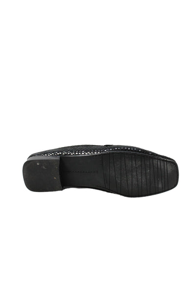 Stuart Weitzman Womens Square Toe Crystal Chain Snake Embossed Loafers Black 9