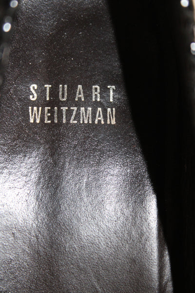 Stuart Weitzman Womens Square Toe Crystal Chain Snake Embossed Loafers Black 9