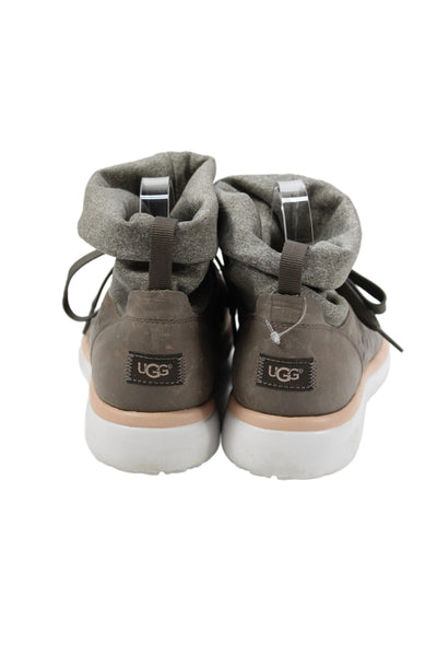 Ugg Womens Slip On Leather  Trim Round Toe Slouchy Sneakers Gray Size 10