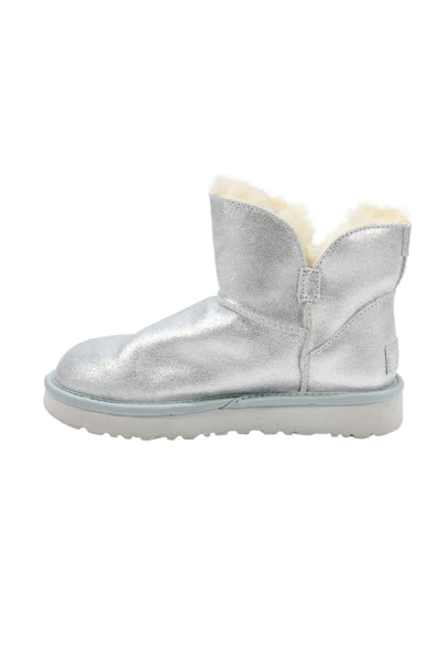 Ugg Womens Shearling Lined Sequin Bow Metallic Boots Blue Leather Size 5