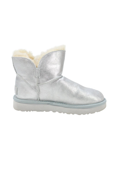 Ugg Womens Shearling Lined Sequin Bow Metallic Boots Blue Leather Size 5