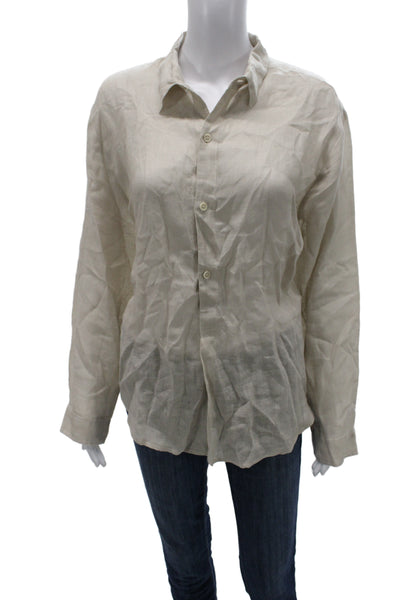 CP Shades Womens Collared Long Sleeve Basic Button-Up Top Beige Size S