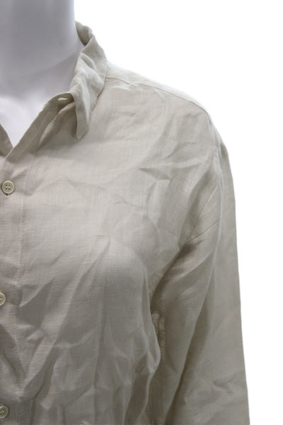 CP Shades Womens Collared Long Sleeve Basic Button-Up Top Beige Size S