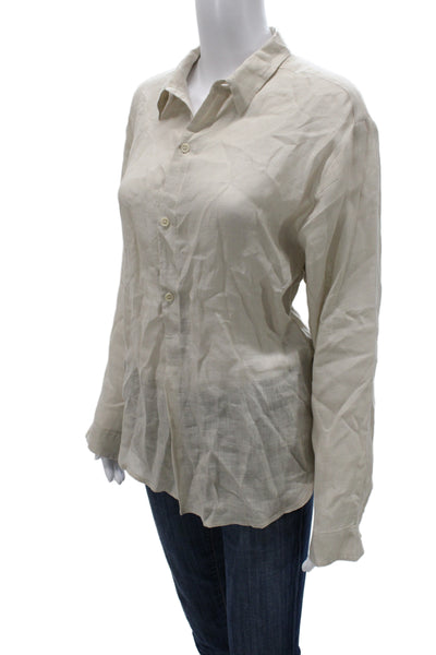 CP Shades Womens Collared Long Sleeve Basic Button-Up Top Beige Size S
