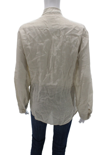 CP Shades Womens Collared Long Sleeve Basic Button-Up Top Beige Size S
