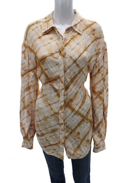 House of Harlow 1960 Womens Boho Rayon Button Up Beige Size S