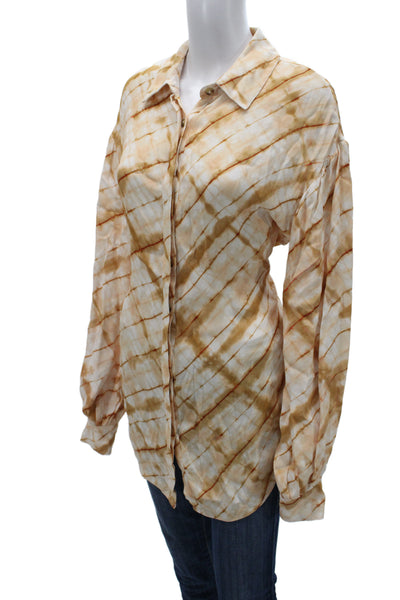 House of Harlow 1960 Womens Boho Rayon Button Up Beige Size S