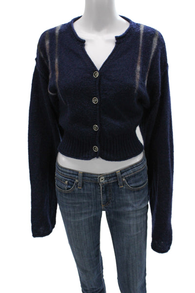 Theilma Unisex Dark Blue Striped V Neck Cardigan Size One Size