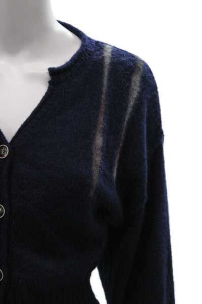 Theilma Unisex Dark Blue Striped V Neck Cardigan Size One Size