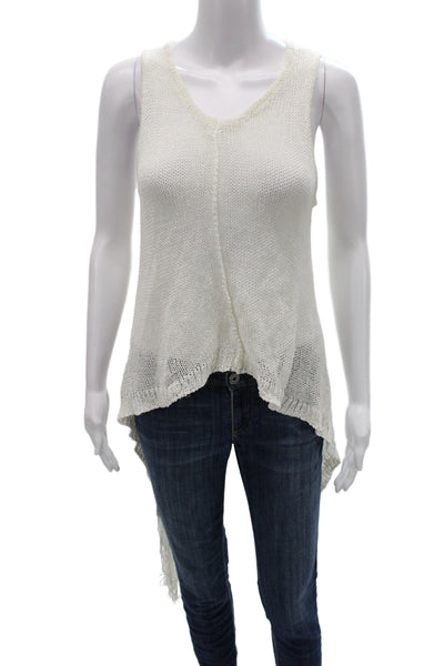 Dondup Women White Sleeveless V Neck Tunic Tank Linen Blend Size 44