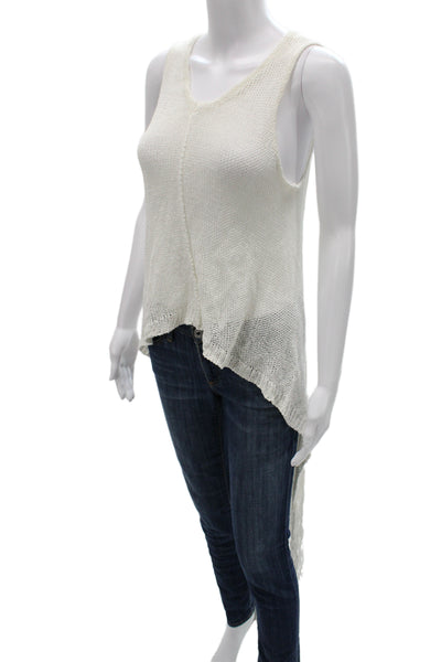 Dondup Women White Sleeveless V Neck Tunic Tank Linen Blend Size 44