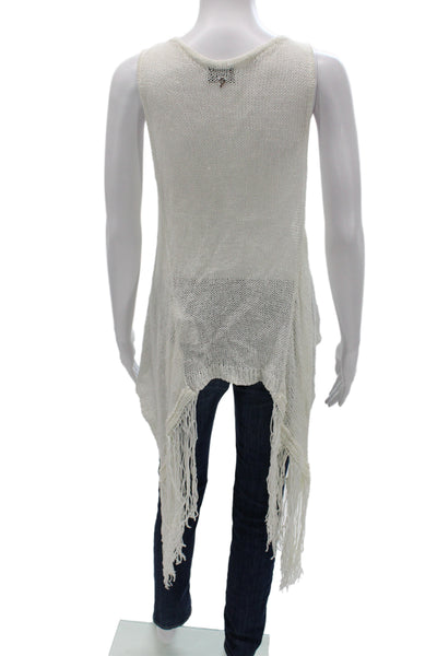 Dondup Women White Sleeveless V Neck Tunic Tank Linen Blend Size 44