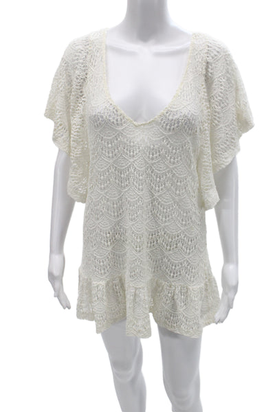 Eberjey Women V Neck Tunic White Cotton Nylon Beach Size M