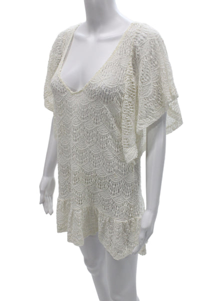 Eberjey Women V Neck Tunic White Cotton Nylon Beach Size M