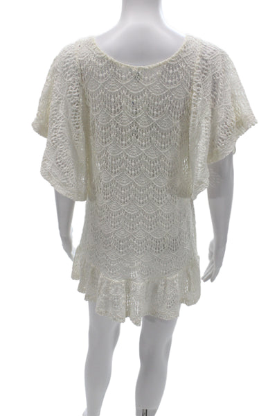 Eberjey Women V Neck Tunic White Cotton Nylon Beach Size M
