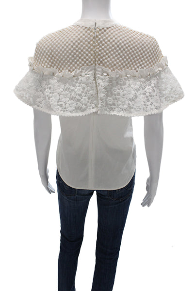Self Portrait Women White Floral High Neck Short Sleeve Blouse Size 6
