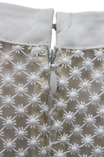 Self Portrait Women White Floral High Neck Short Sleeve Blouse Size 6