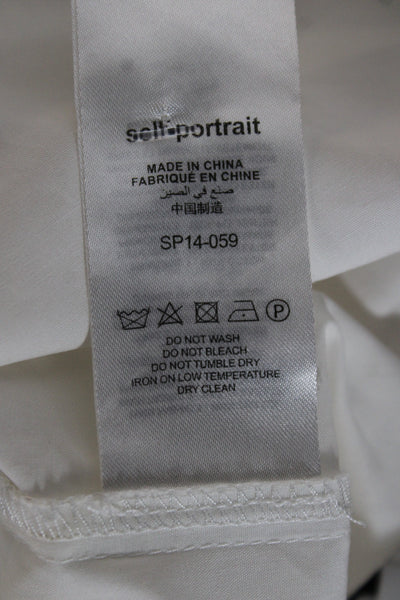 Self Portrait Women White Floral High Neck Short Sleeve Blouse Size 6