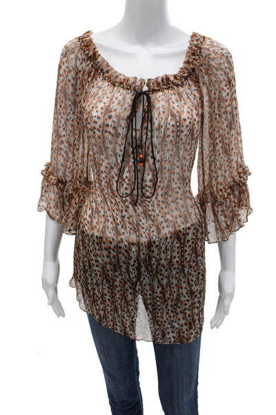Milly Cabana Women Tunic Beige Animal Print 3/4 Sleeve Round Neck Size S