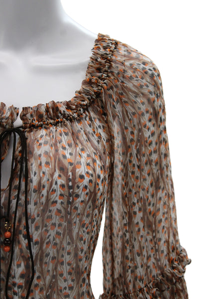 Milly Cabana Women Tunic Beige Animal Print 3/4 Sleeve Round Neck Size S