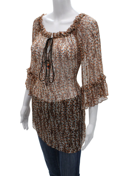 Milly Cabana Women Tunic Beige Animal Print 3/4 Sleeve Round Neck Size S