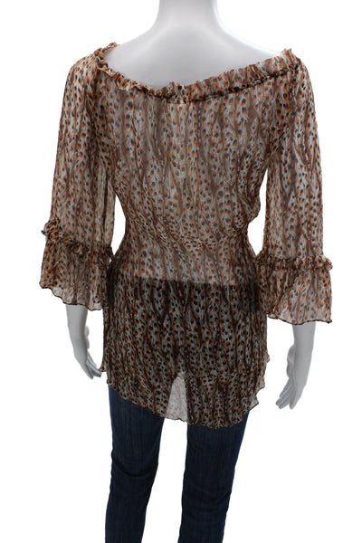 Milly Cabana Women Tunic Beige Animal Print 3/4 Sleeve Round Neck Size S