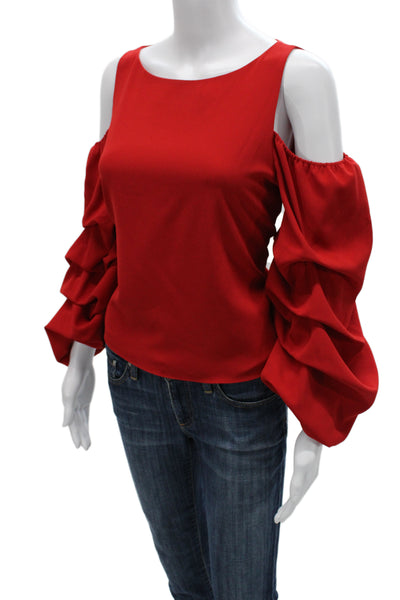 Alice + Olivia Womens Red Long Sleeve Round Neck Blouse Size 6
