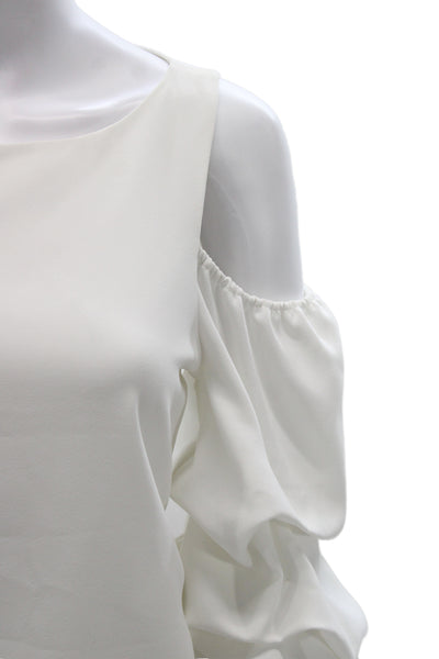 Alice + Olivia Womens White Round Neck Long Sleeve Zip Blouse Size 4