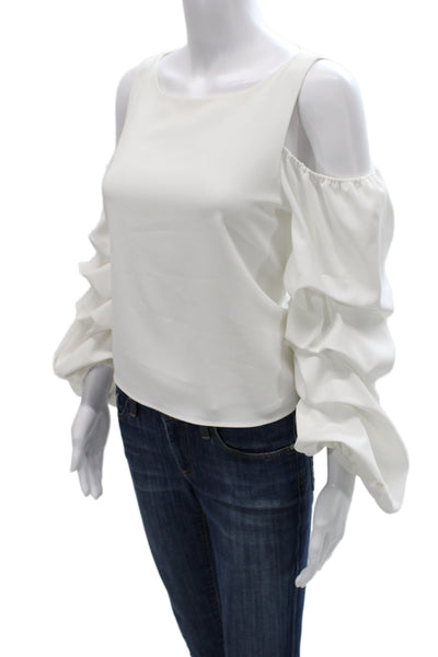 Alice + Olivia Womens White Round Neck Long Sleeve Zip Blouse Size 4