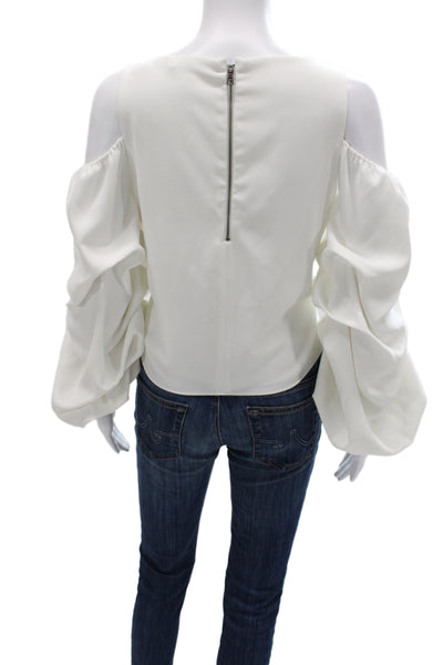 Alice + Olivia Womens White Round Neck Long Sleeve Zip Blouse Size 4