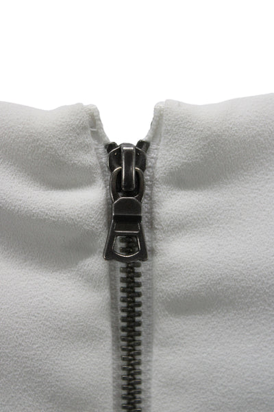 Alice + Olivia Womens White Round Neck Long Sleeve Zip Blouse Size 4