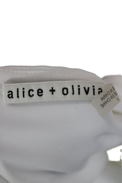 Alice + Olivia Womens White Round Neck Long Sleeve Zip Blouse Size 4
