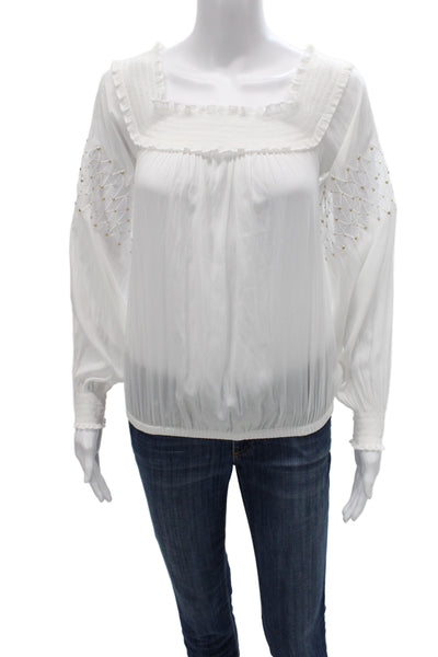 Ramy Brook Women White Square Neck Long Sleeve Basic Blouse Size S