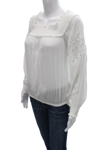 Ramy Brook Women White Square Neck Long Sleeve Basic Blouse Size S