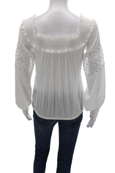 Ramy Brook Women White Square Neck Long Sleeve Basic Blouse Size S