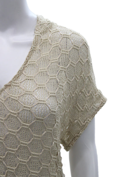 Trina Turk Women Geometric V Neck Short Sleeve Tunic Beige Size S