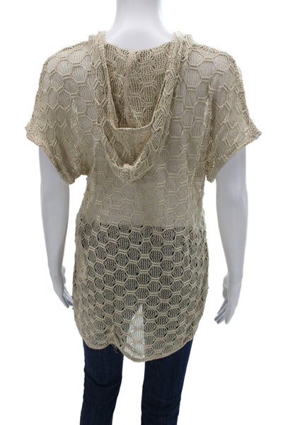 Trina Turk Women Geometric V Neck Short Sleeve Tunic Beige Size S