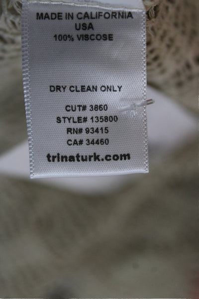 Trina Turk Women Geometric V Neck Short Sleeve Tunic Beige Size S