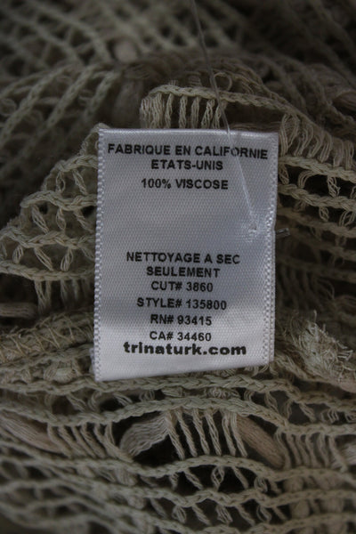 Trina Turk Women Geometric V Neck Short Sleeve Tunic Beige Size S