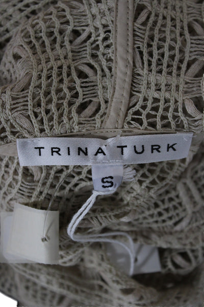 Trina Turk Women Geometric V Neck Short Sleeve Tunic Beige Size S