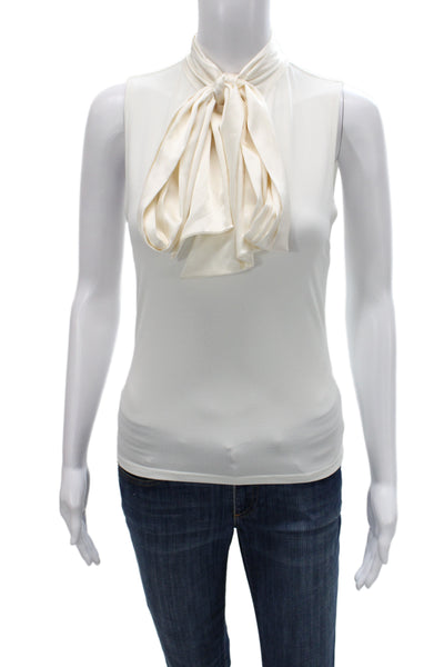 Alice + Olivia Womens Silk Sleeveless High Neck Tie Blouse White Size S